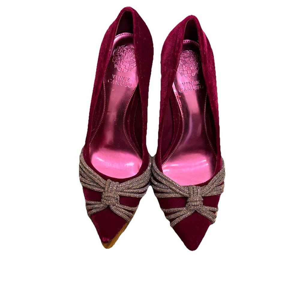 Vince Camuto Fuchsia Velvet Heels Beaded Pointed Toe Stiletto Pumps Women 8 Glam